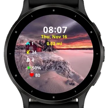 Winter cottage Garmin watch face preview