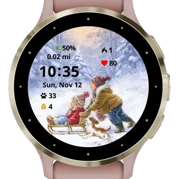 Winter Joy with Sleds Garmin watch face preview