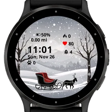 Winter Landscape and Snowflakes Garmin watch face preview