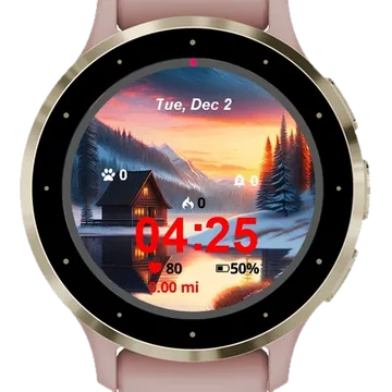 Winter Landscape Cabin Lake Garmin watch face preview