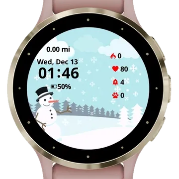 Winter Landscape with Snowman Garmin watch face preview