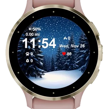 Winter Night Snow Trees Garmin watch face preview