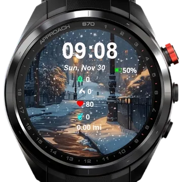 Winter Night Street Scene Garmin watch face preview