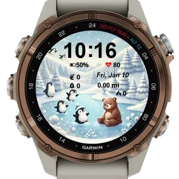 Winter Penguins and Bear Garmin watch face preview