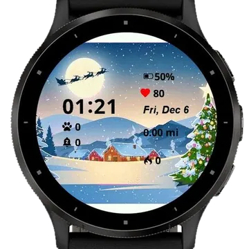 Winter snow landscape and houses Garmin watch face preview