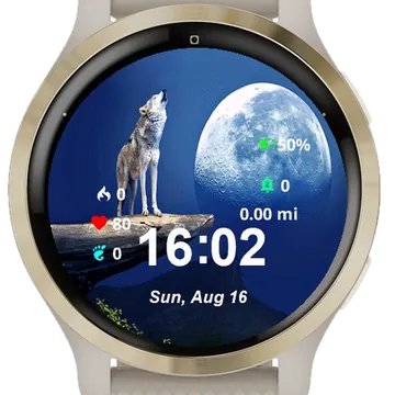 Wolf Standing Rock Moon Garmin watch face preview