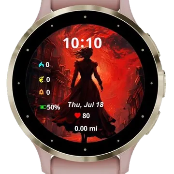 Woman Red Walking Garmin watch face preview