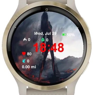 Woman Standing Middle Lava Field Garmin watch face preview