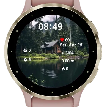 Wooden Lakeside Hut Garmin watch face preview