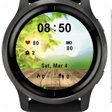 Wooden Table Leaves Garmin watch face preview