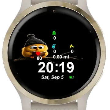 Yellow Bird Black Hat Sitting Branch Garmin watch face preview