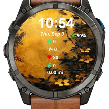 Yellow Black Painting Flowers Garmin watch face preview