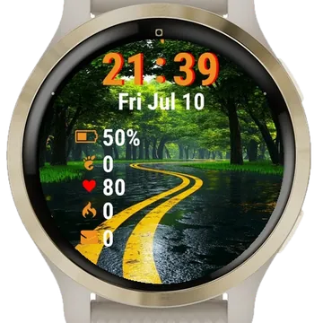Yellow Line Road Middle Woods Garmin watch face preview