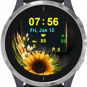 Yellow Sunflower Garmin watch face preview