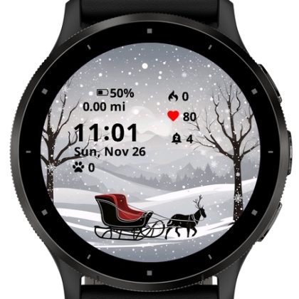 Winter Landscape and Snowflakes